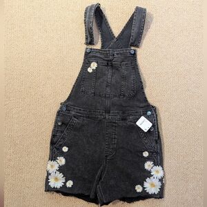 Free People Driftwood Denim Embroidered Shortalls (XS)